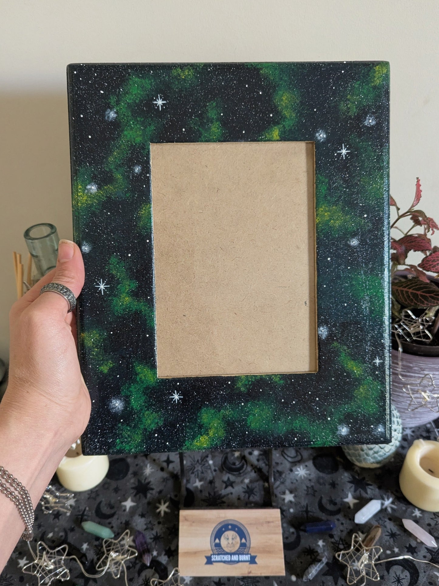 Green Galaxy Themed Picture Frame, Painted Acrylic