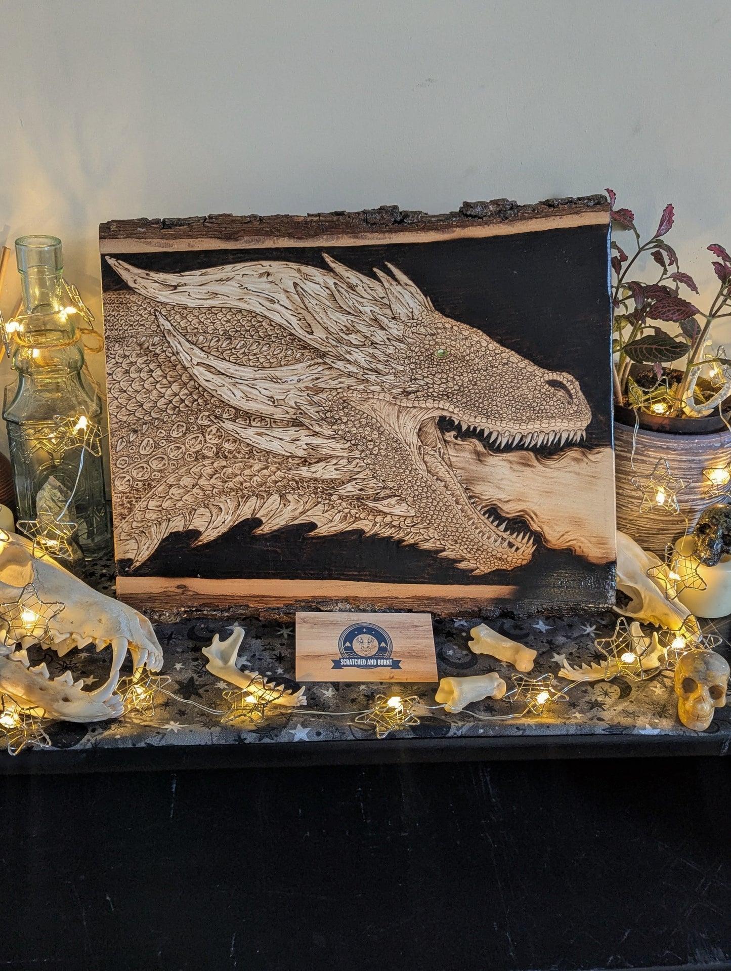 'Sentinel Dragon', Pyrography on Basswood, Desk/Wall Art