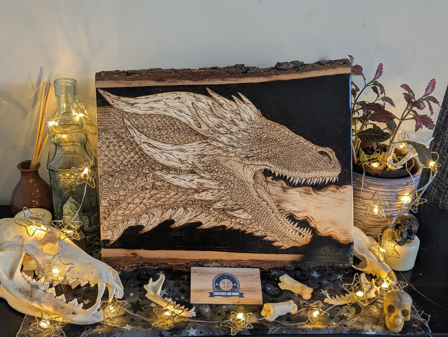 'Sentinel Dragon', Pyrography on Basswood, Desk/Wall Art