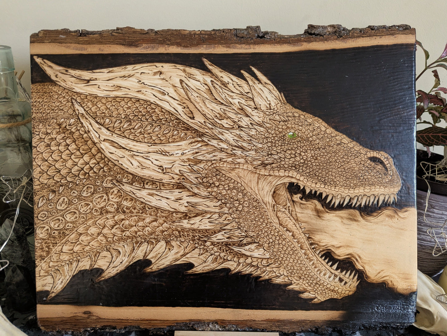 'Sentinel Dragon', Pyrography on Basswood, Desk/Wall Art