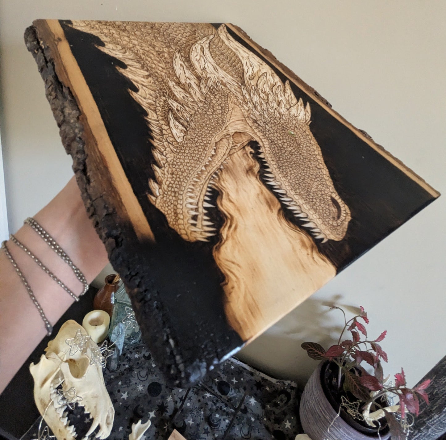 'Sentinel Dragon', Pyrography on Basswood, Desk/Wall Art