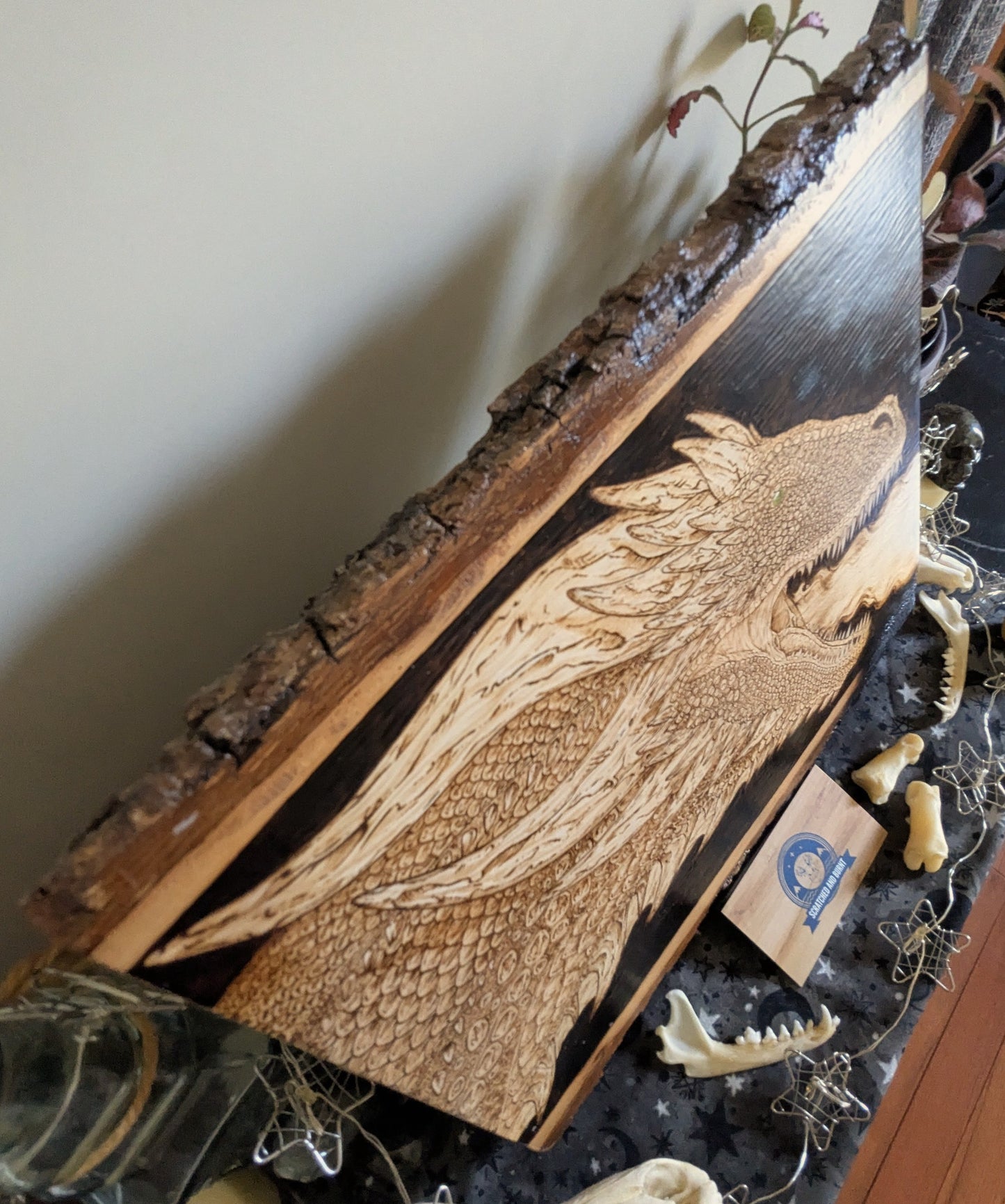 'Sentinel Dragon', Pyrography on Basswood, Desk/Wall Art