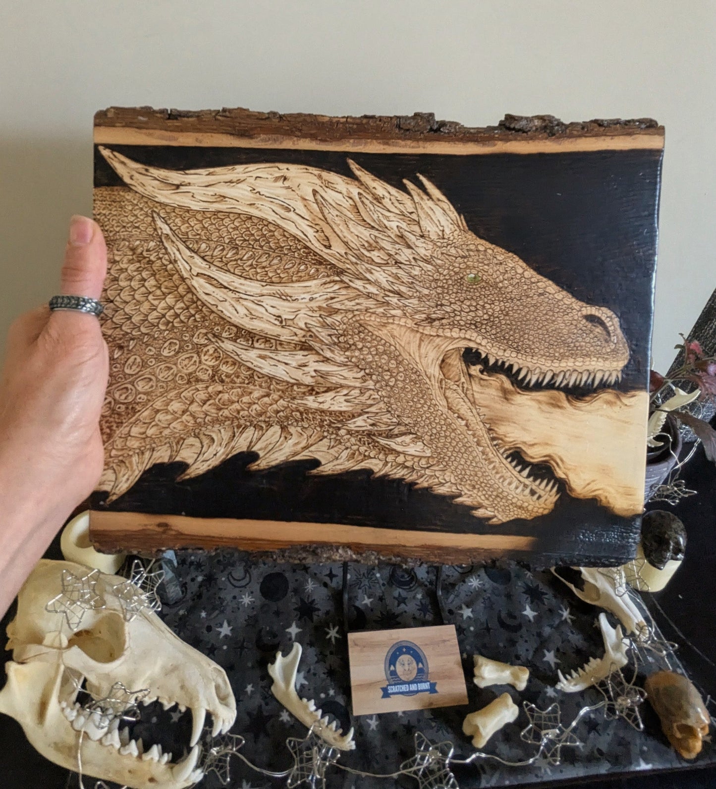 'Sentinel Dragon', Pyrography on Basswood, Desk/Wall Art