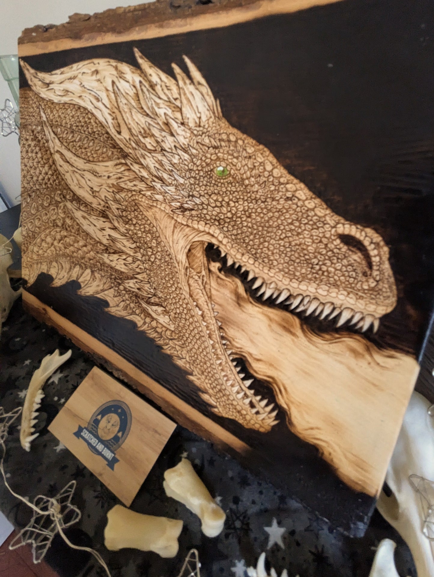 'Sentinel Dragon', Pyrography on Basswood, Desk/Wall Art