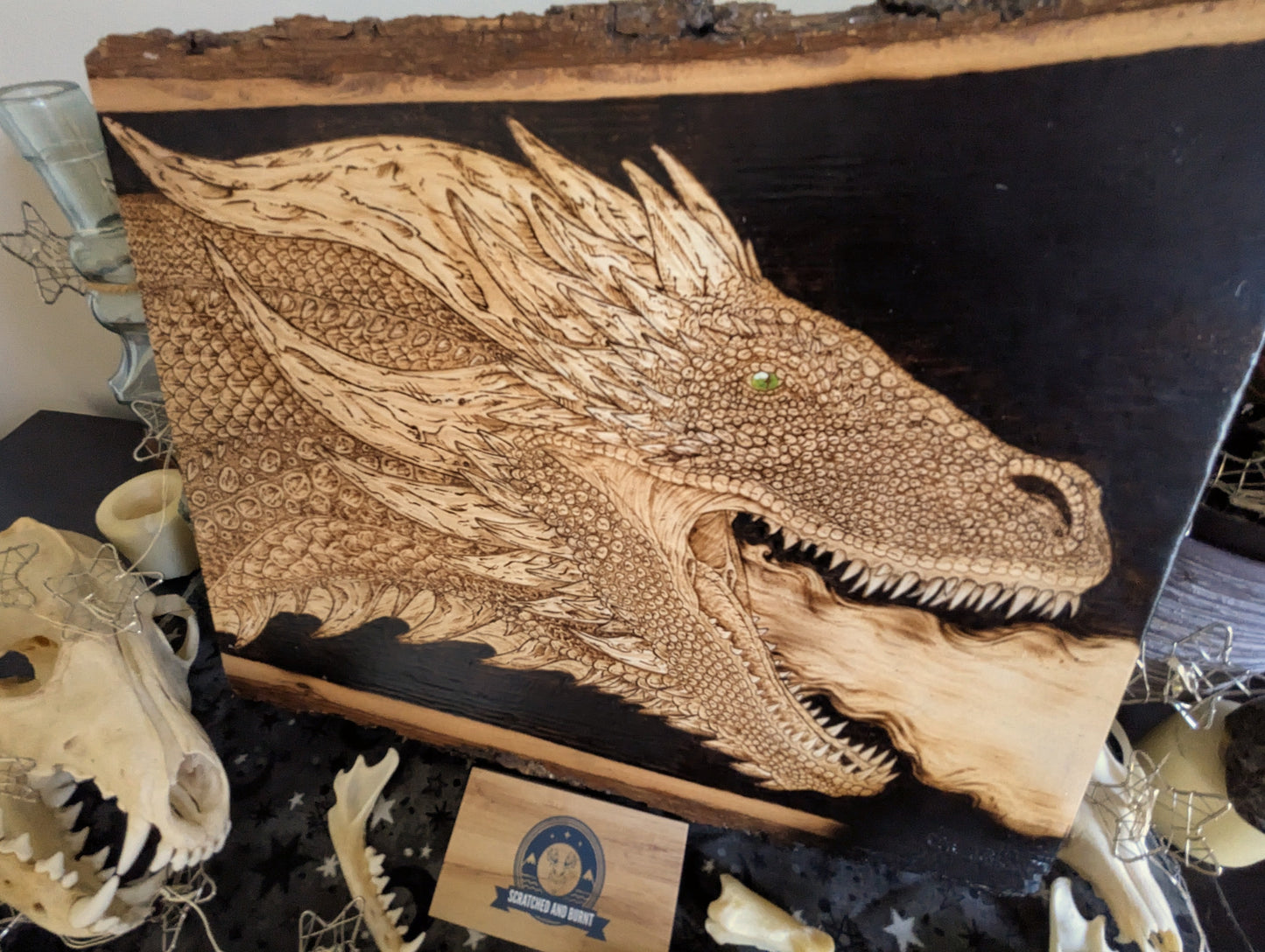 'Sentinel Dragon', Pyrography on Basswood, Desk/Wall Art