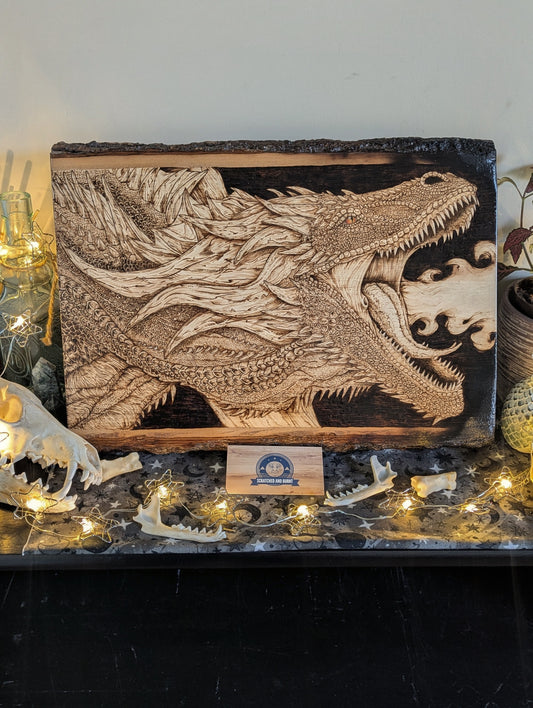 'Guardian Dragon', Pyrography on Basswood, Desk/Wall Art