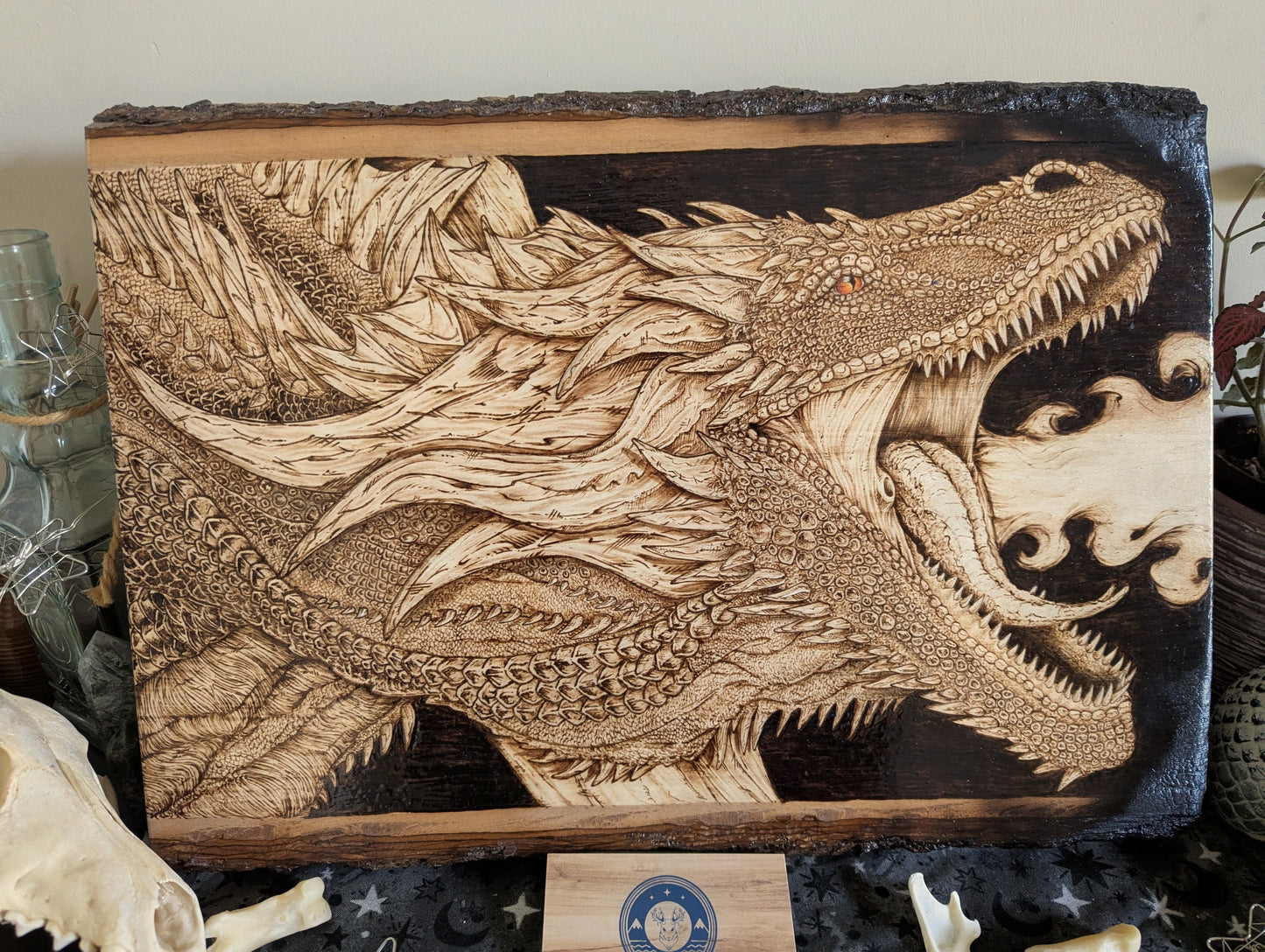'Guardian Dragon', Pyrography on Basswood, Desk/Wall Art