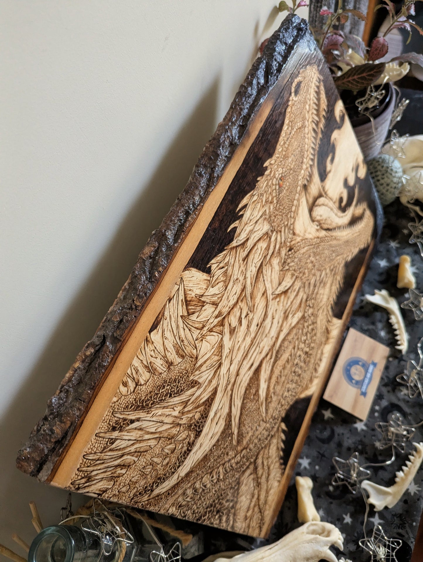 'Guardian Dragon', Pyrography on Basswood, Desk/Wall Art