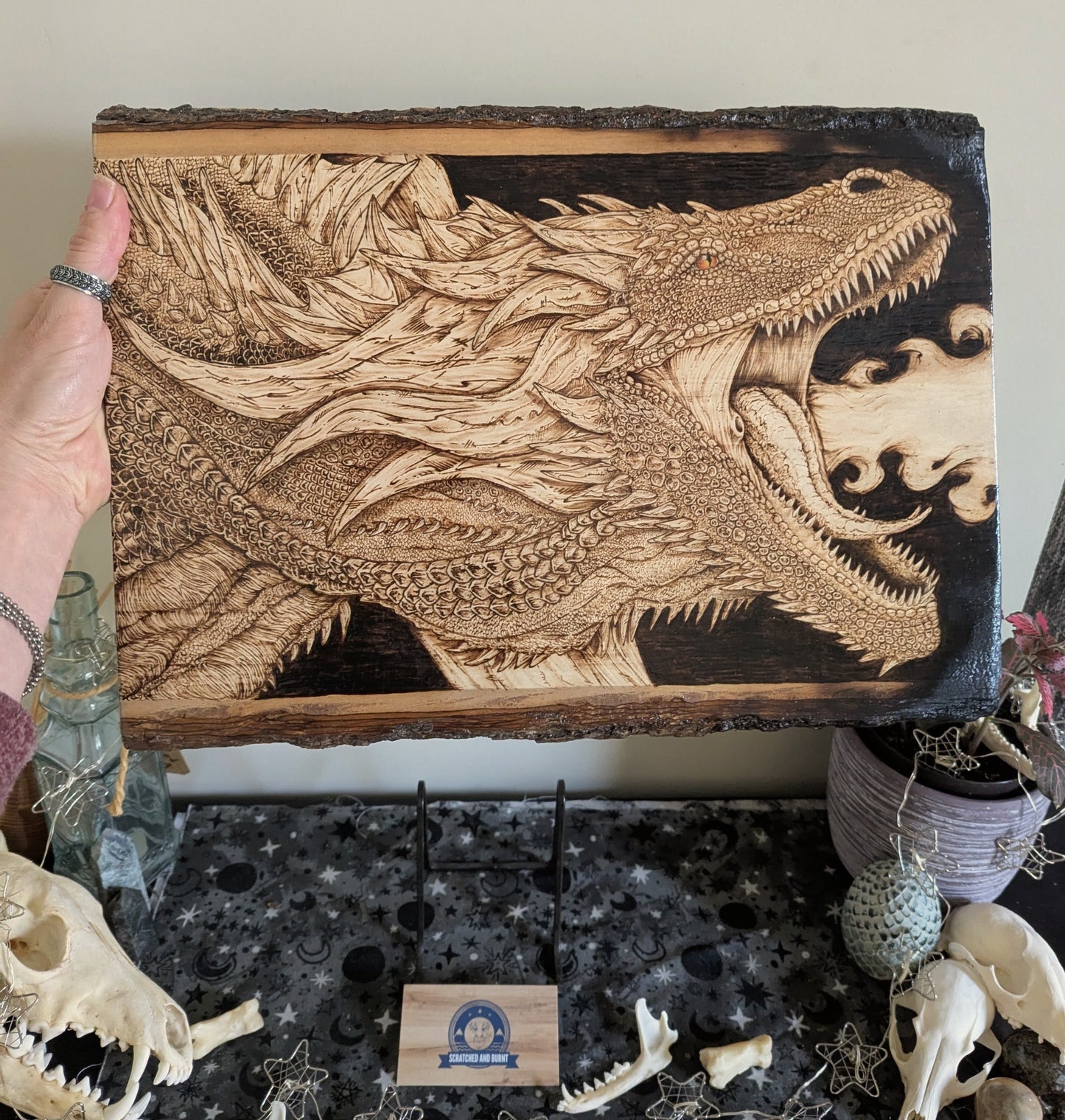 'Guardian Dragon', Pyrography on Basswood, Desk/Wall Art