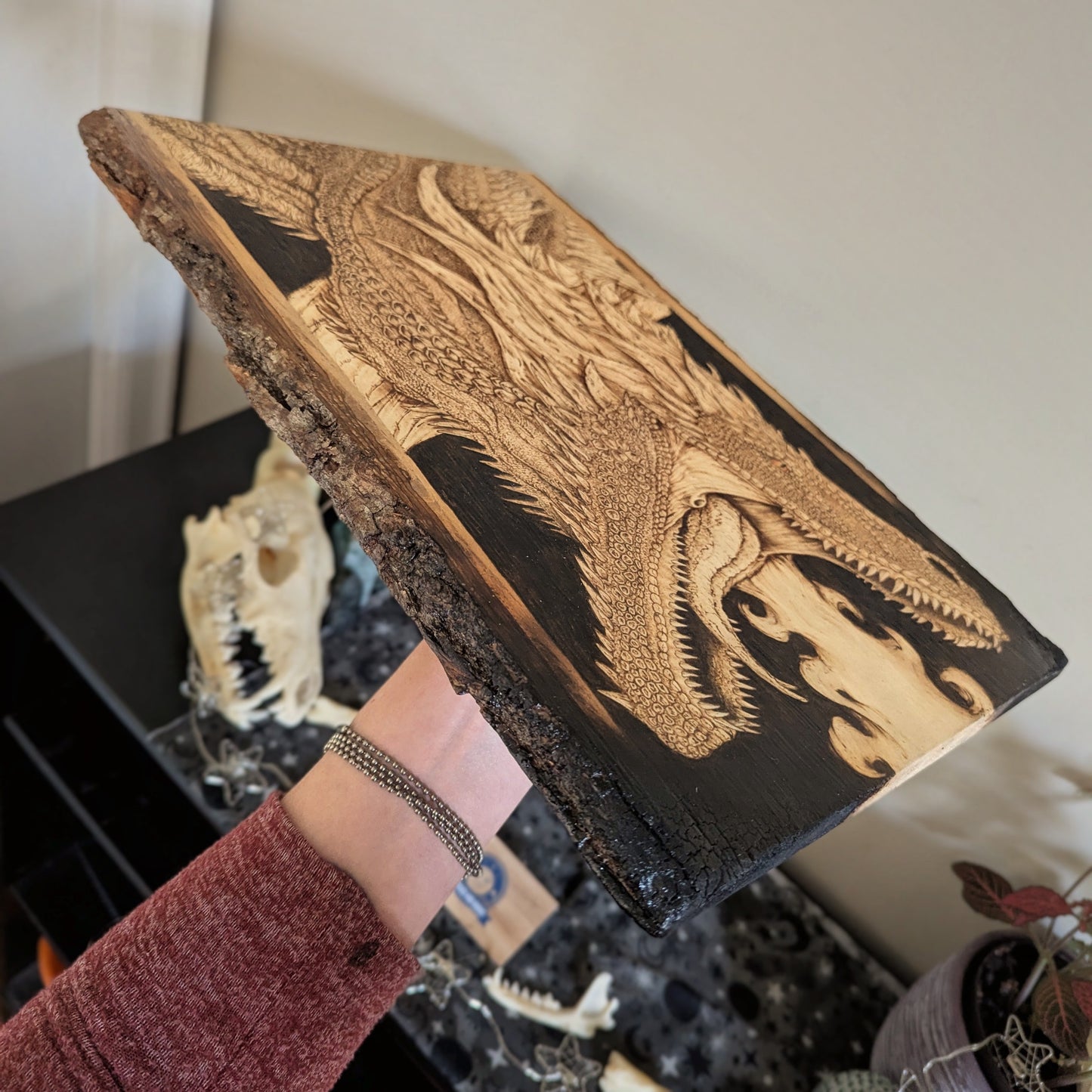 'Guardian Dragon', Pyrography on Basswood, Desk/Wall Art