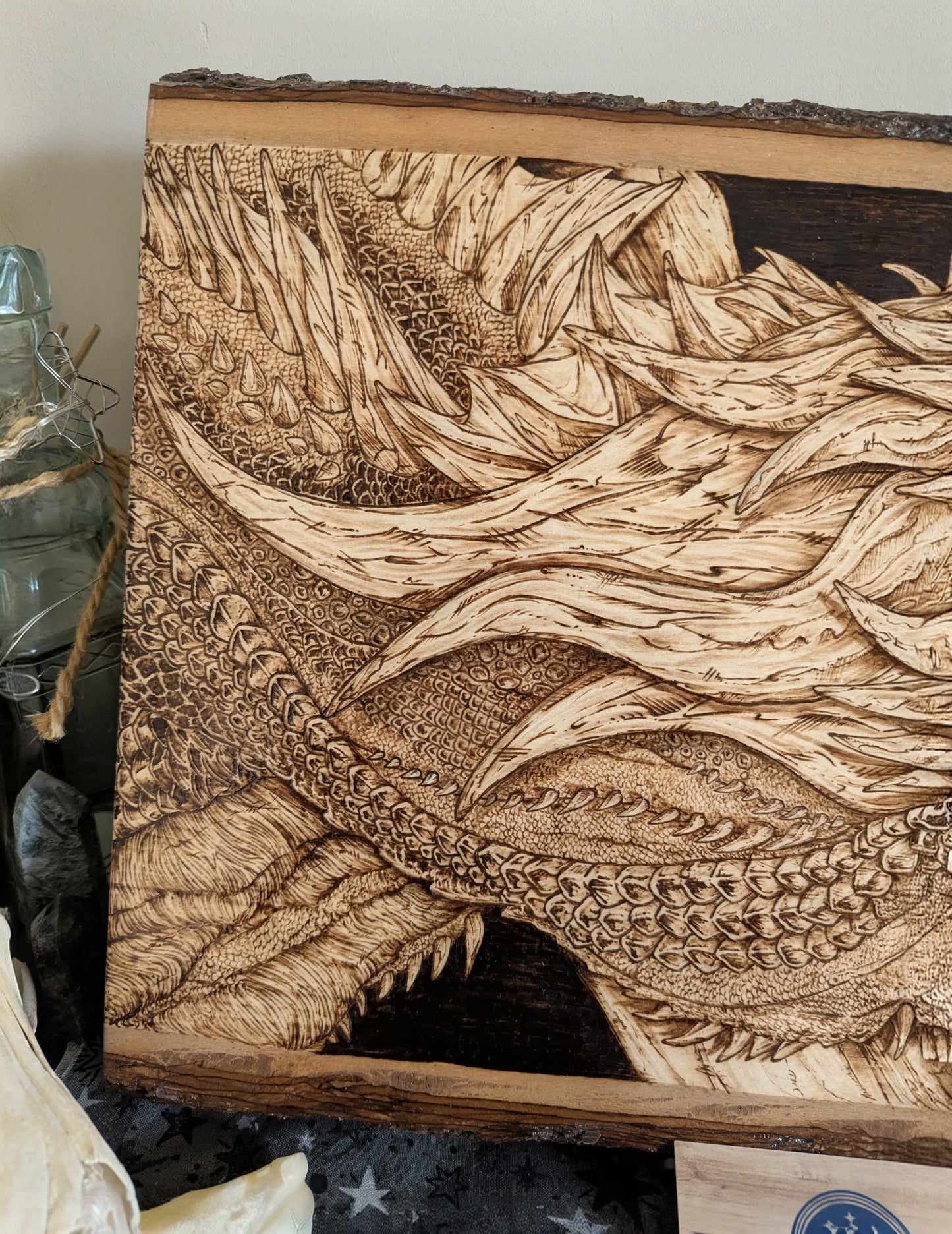 'Guardian Dragon', Pyrography on Basswood, Desk/Wall Art