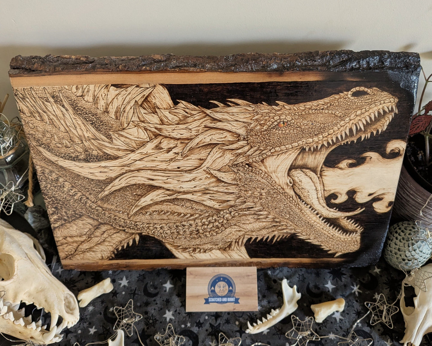 'Guardian Dragon', Pyrography on Basswood, Desk/Wall Art