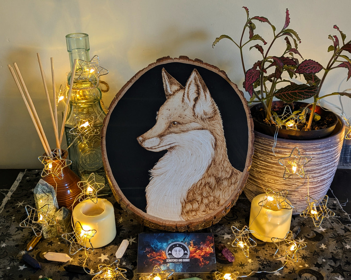 'Fox in Focus', Pyrography on Basswood, Desk/Wall Art