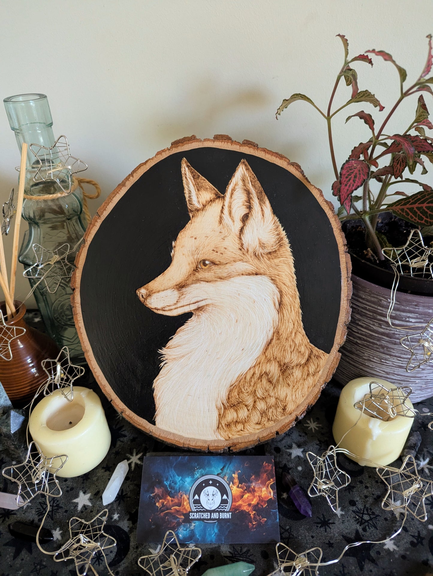 'Fox in Focus', Pyrography on Basswood, Desk/Wall Art