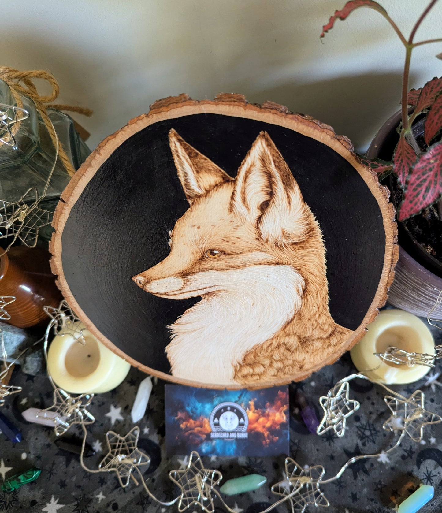 'Fox in Focus', Pyrography on Basswood, Desk/Wall Art