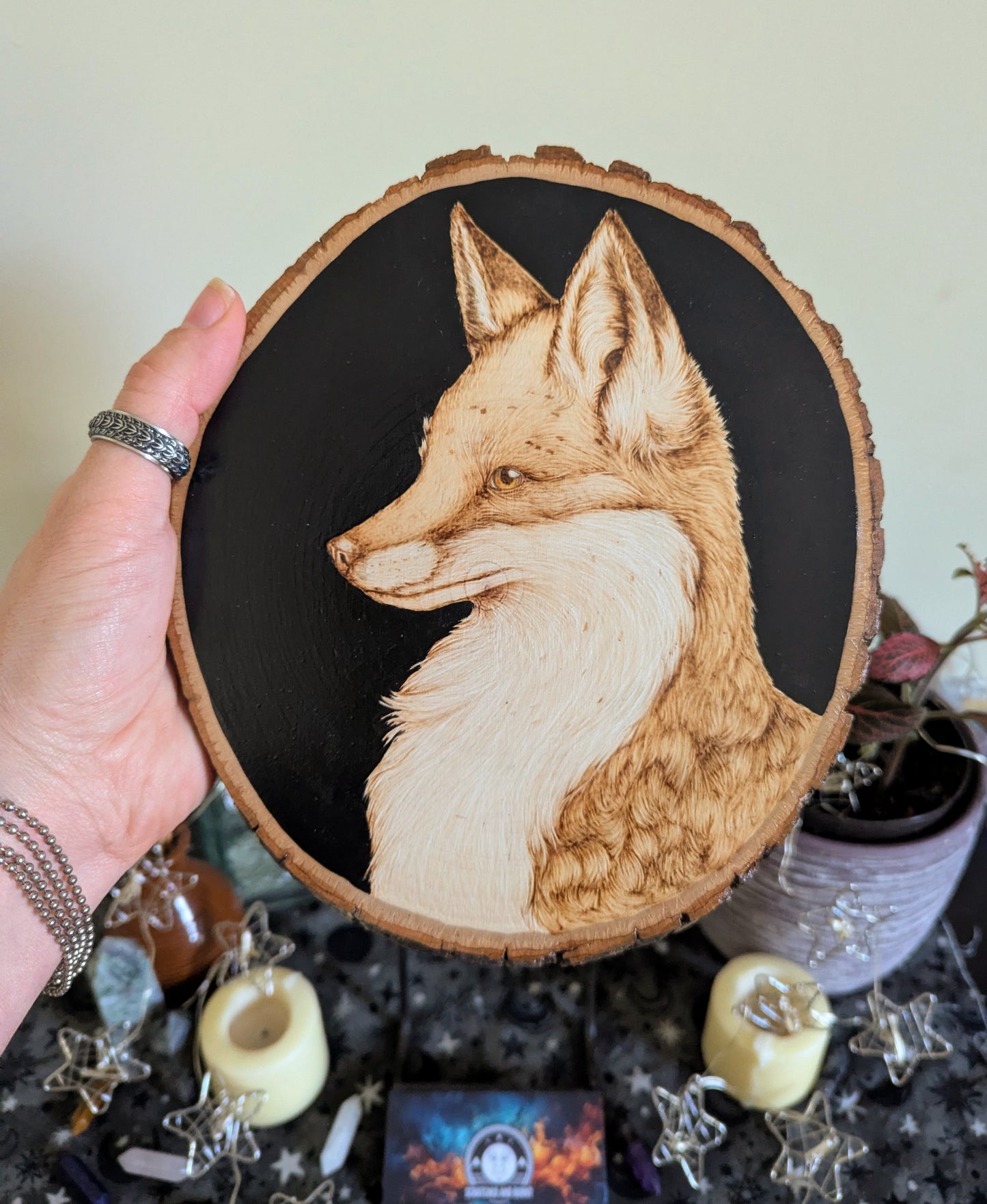 'Fox in Focus', Pyrography on Basswood, Desk/Wall Art