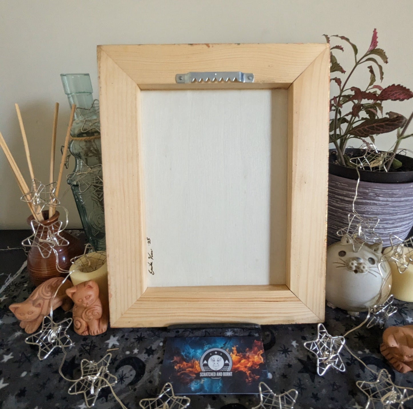 Merry Catsmis!!, Pyrography, Watercolors & Colored Foil Accents, on Wood, Wall/ Desk Art