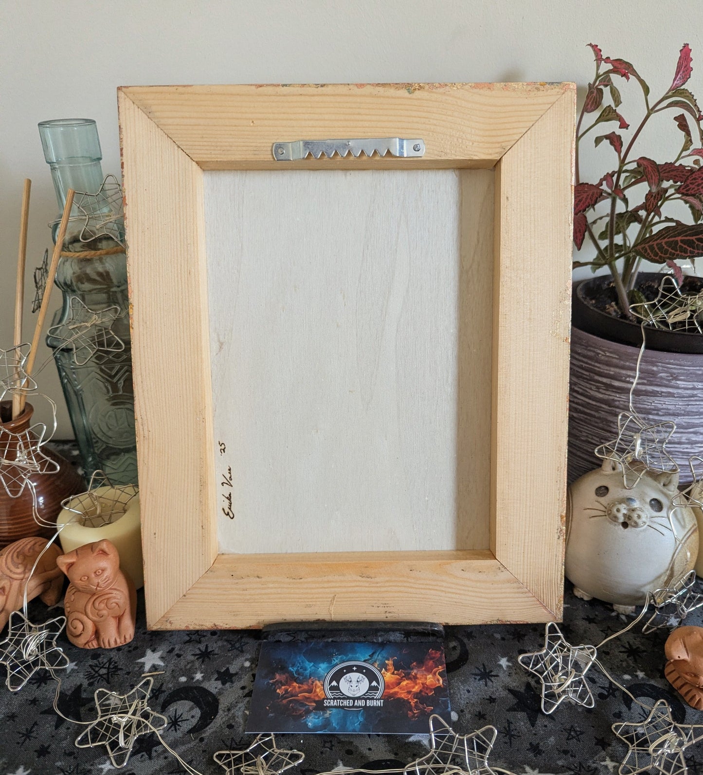 Merry Catsmis!!, Pyrography, Watercolors & Colored Foil Accents, on Wood, Wall/ Desk Art