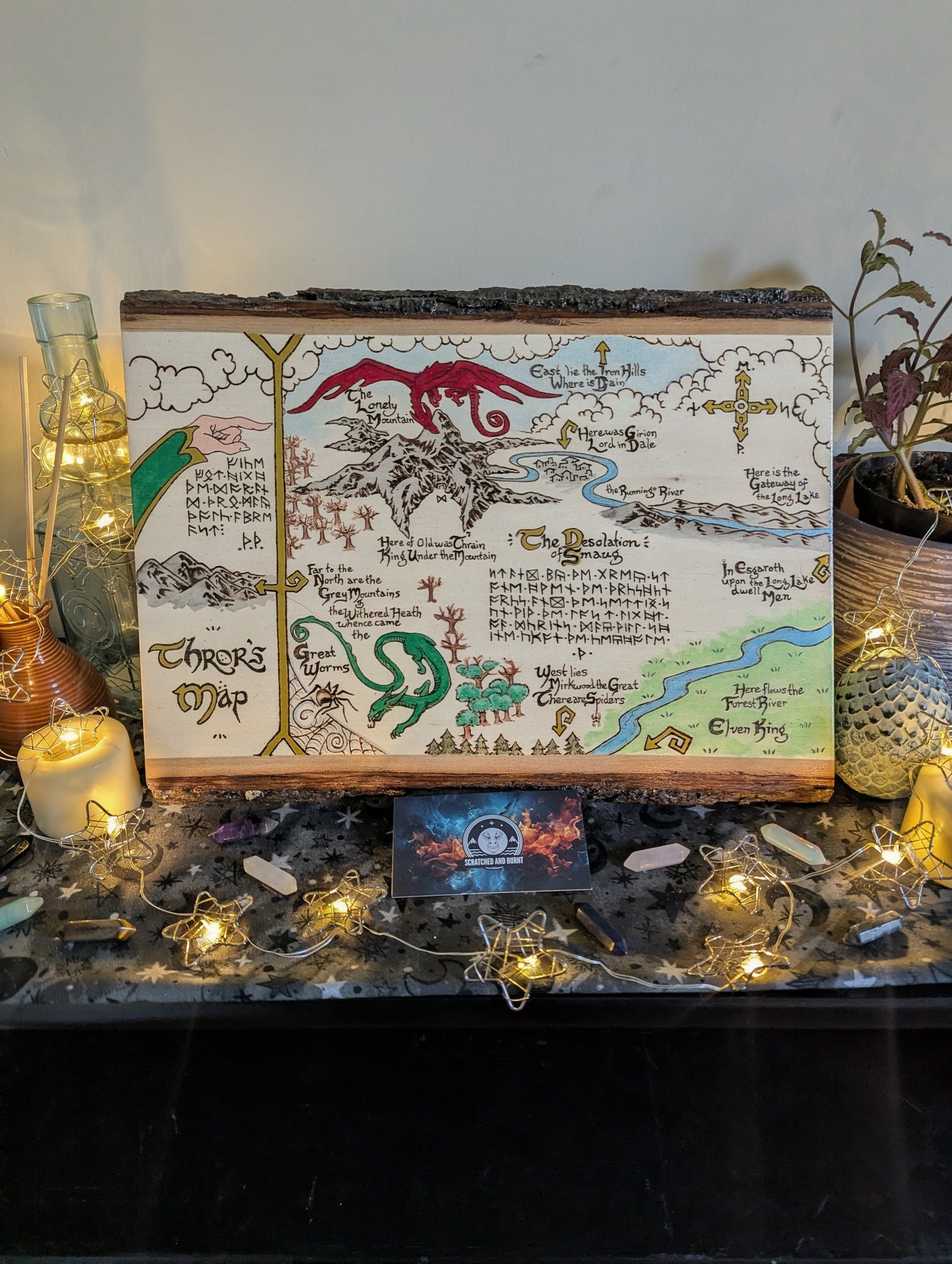 'Thror's Map' The Hobbit Map, Pyrography, Watercolors Desk/Wall Art