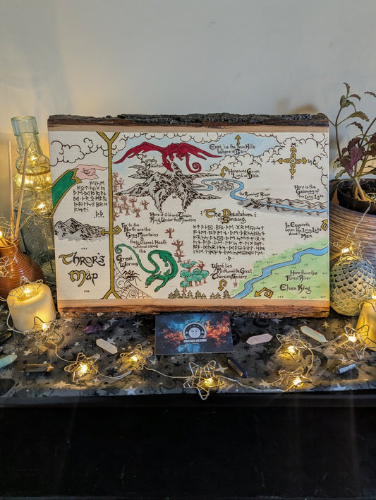 'Thror's Map' The Hobbit Map, Pyrography, Watercolors Desk/Wall Art
