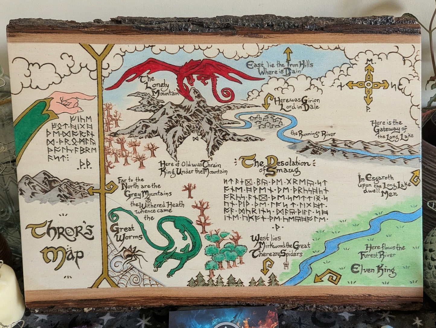 'Thror's Map' The Hobbit Map, Pyrography, Watercolors Desk/Wall Art