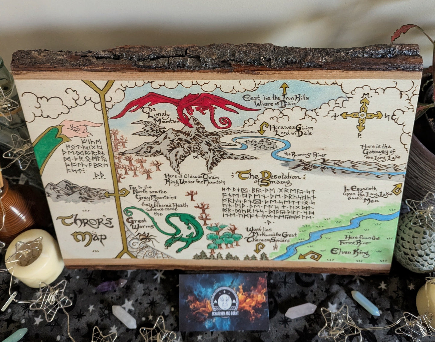 'Thror's Map' The Hobbit Map, Pyrography, Watercolors Desk/Wall Art
