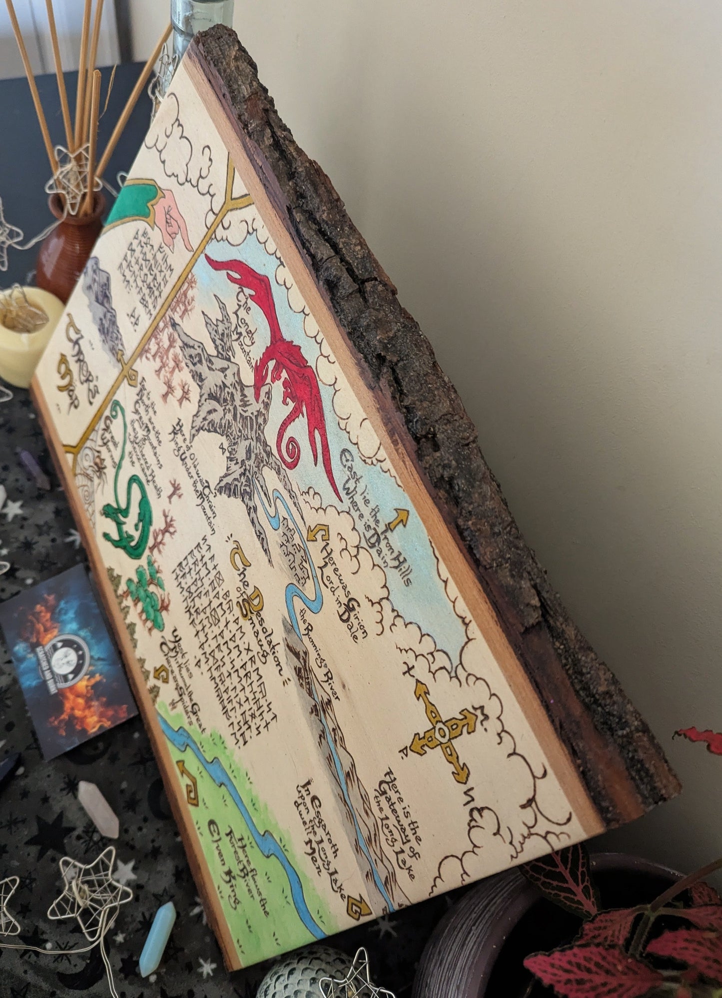 'Thror's Map' The Hobbit Map, Pyrography, Watercolors Desk/Wall Art