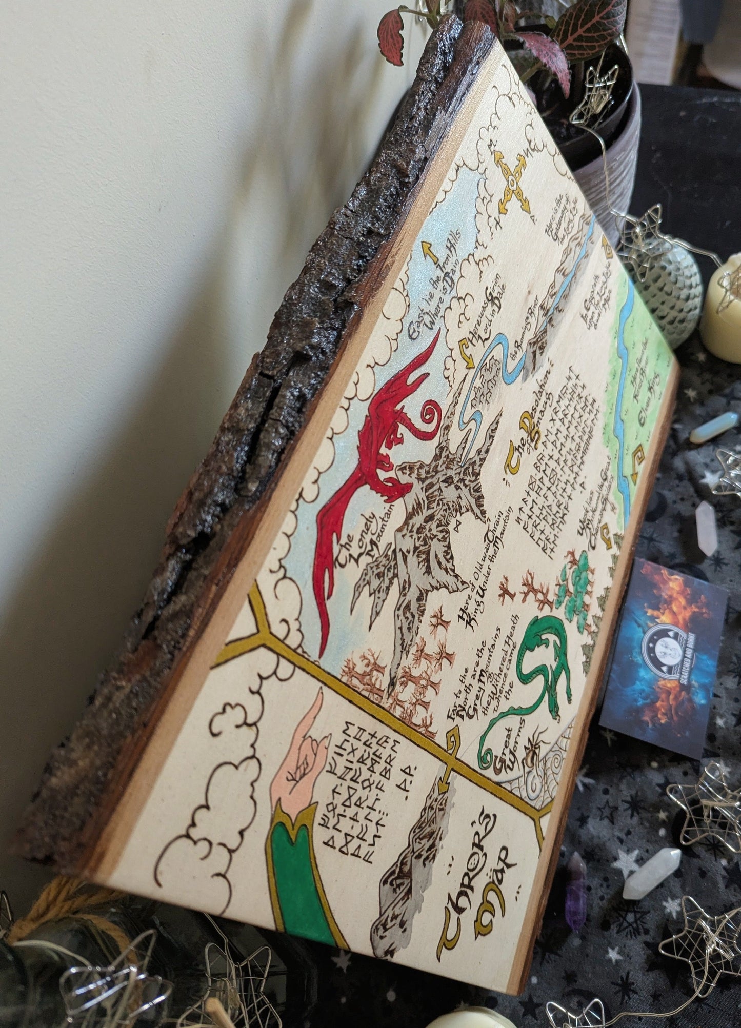 'Thror's Map' The Hobbit Map, Pyrography, Watercolors Desk/Wall Art