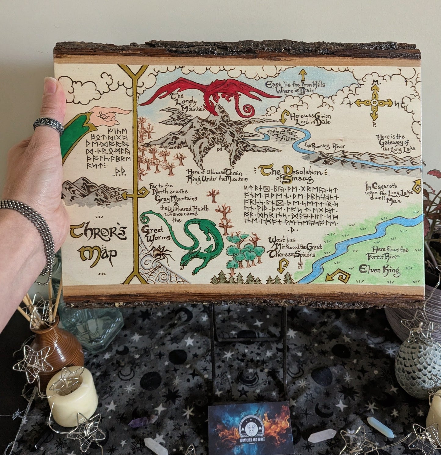 'Thror's Map' The Hobbit Map, Pyrography, Watercolors Desk/Wall Art
