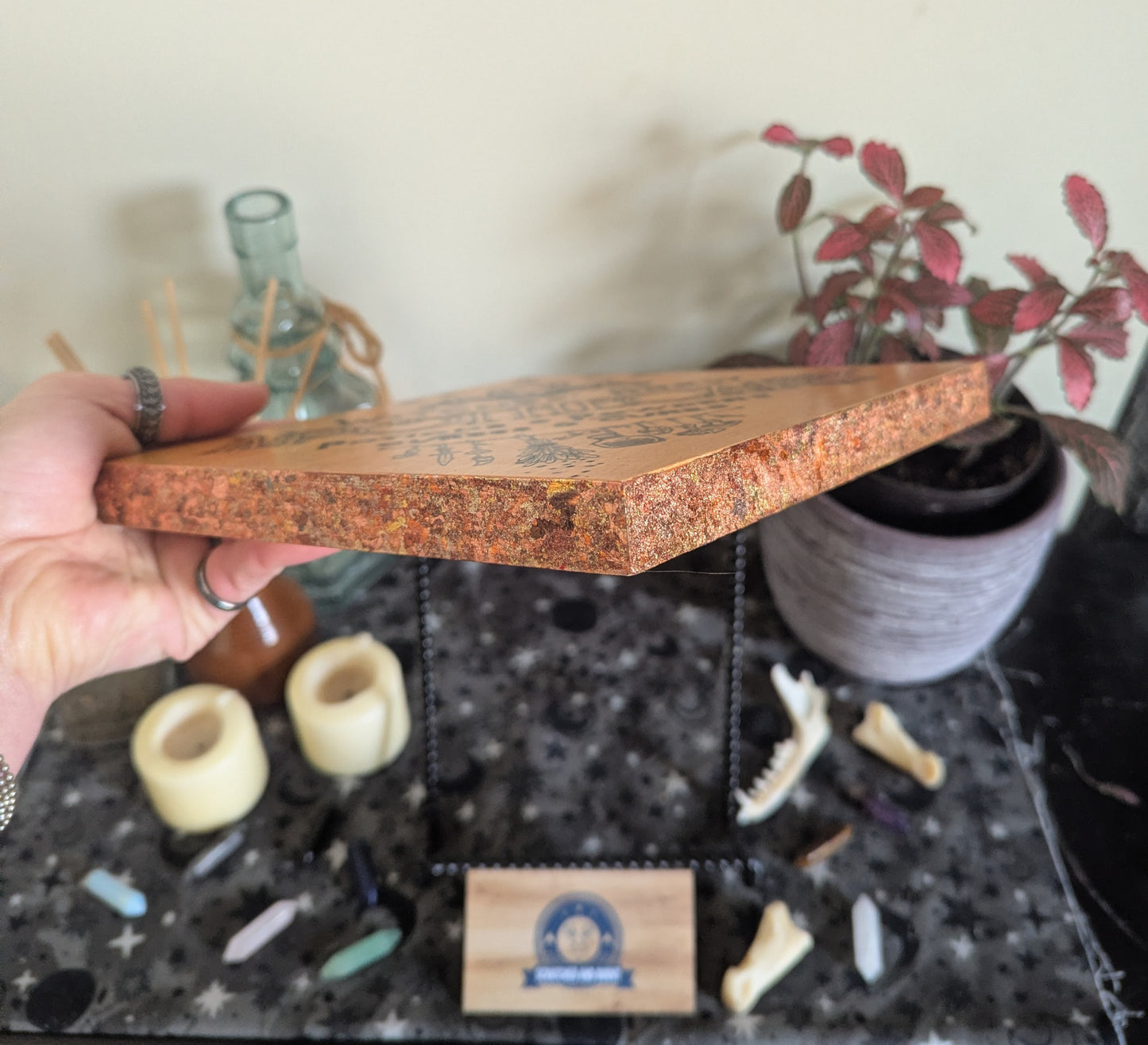 'Witches Brew, Apothecary Sign', Pyrography, w/ Foil Edge, on Wood, Desk/Wall Art