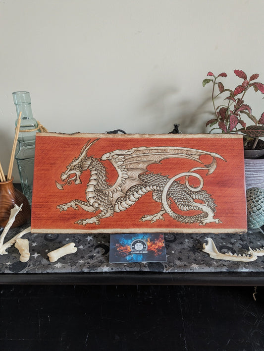 'The Hearthfire Dragon', Pyrography on Basswood with, Wall Art