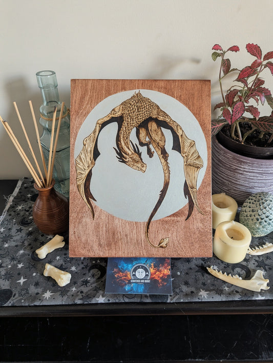 'Dragonflight', Pyrography with Acrylics on Wood, Desk/Wall Art