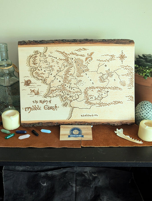 'The Realm of Middle Earth' Map, Pyrography Map Desk/Wall Art