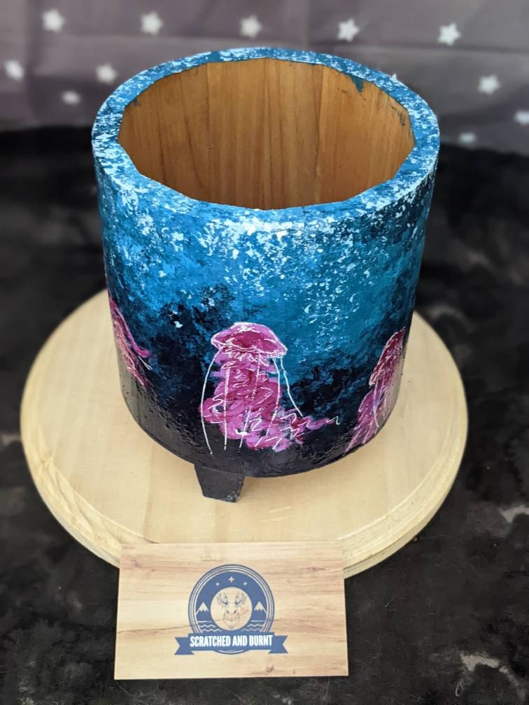 Jellyfish Themed Painted Wooden Planter/Container