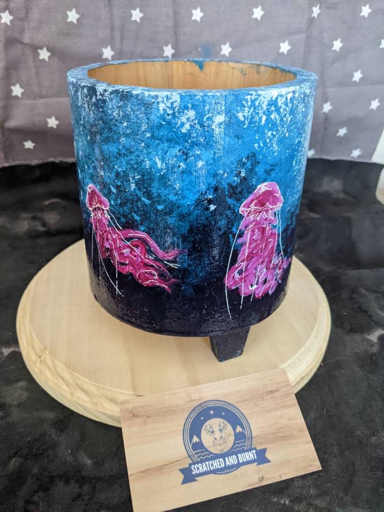 Jellyfish Themed Painted Wooden Planter/Container