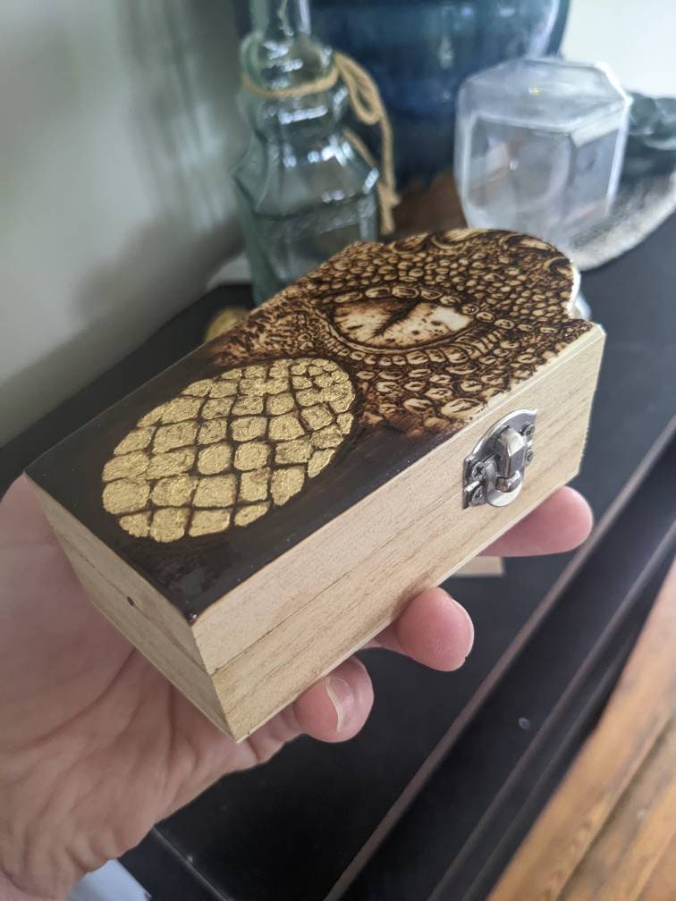 Coffin-Shaped Wooden Box Featuring Dragon Eye and Egg Art