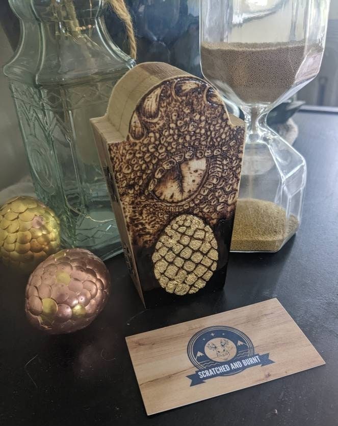 Coffin-Shaped Wooden Box Featuring Dragon Eye and Egg Art