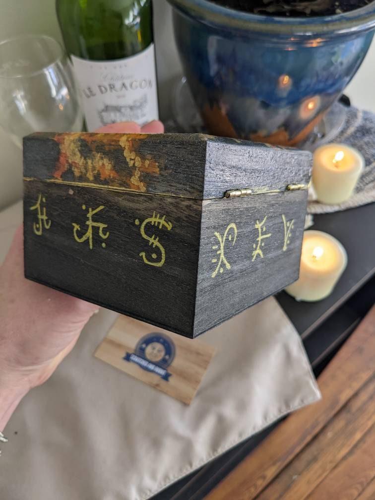 Wooden Box With Dragon Fire Art