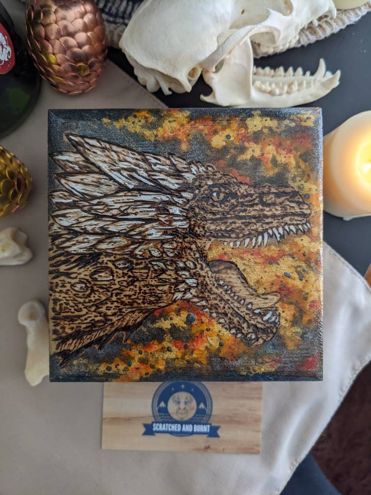 Wooden Box With Dragon Fire Art